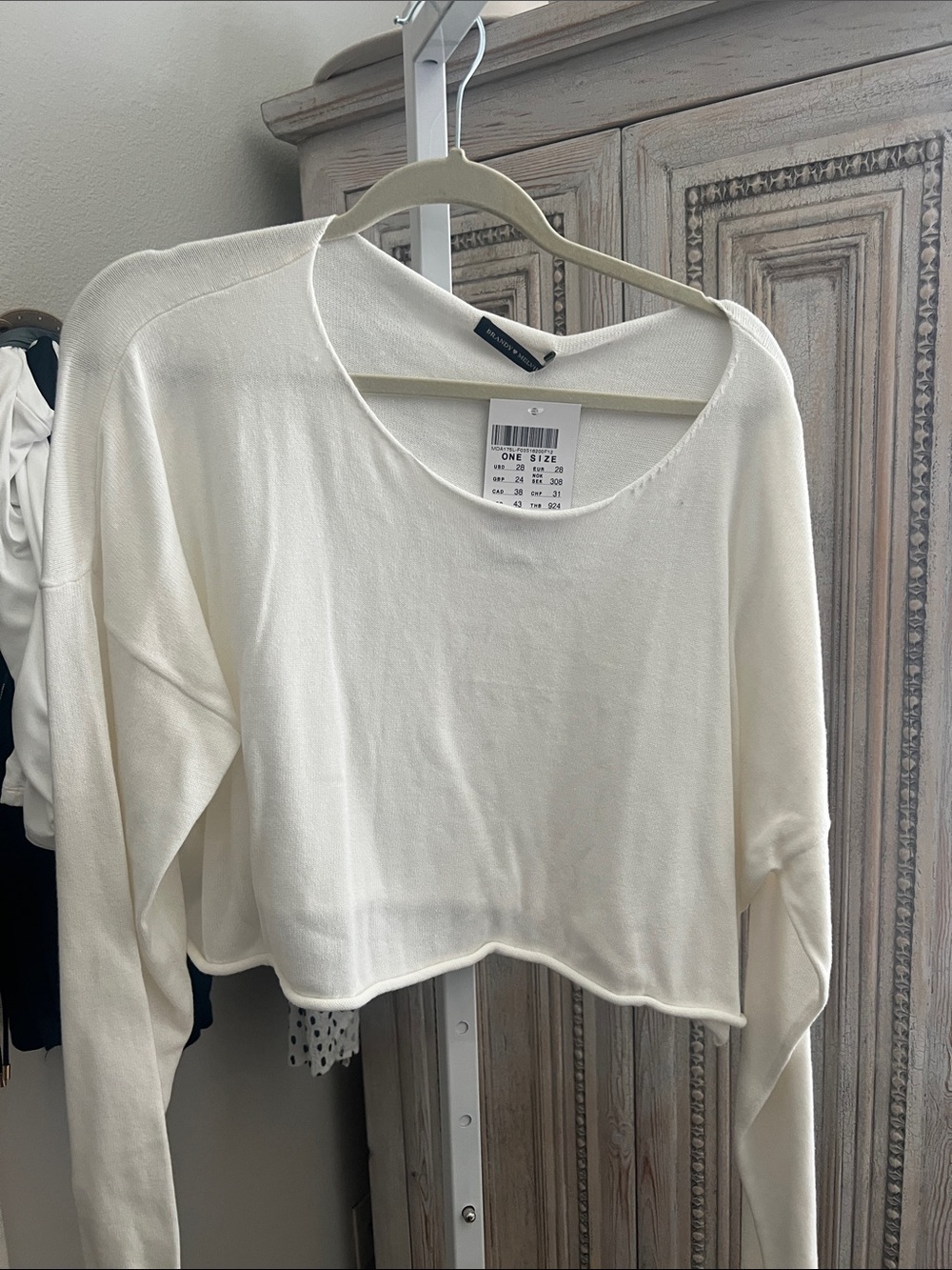 Brandy Melville Cream Cropped Long Sleeve Top